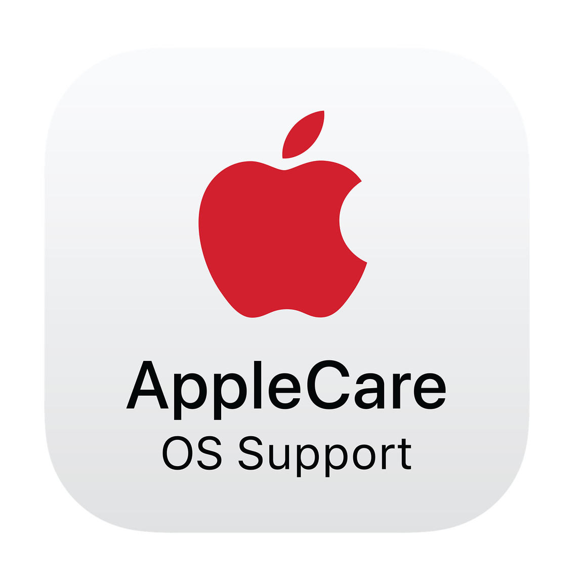 Apple Logo in Red, text reads: AppleCare OS Support