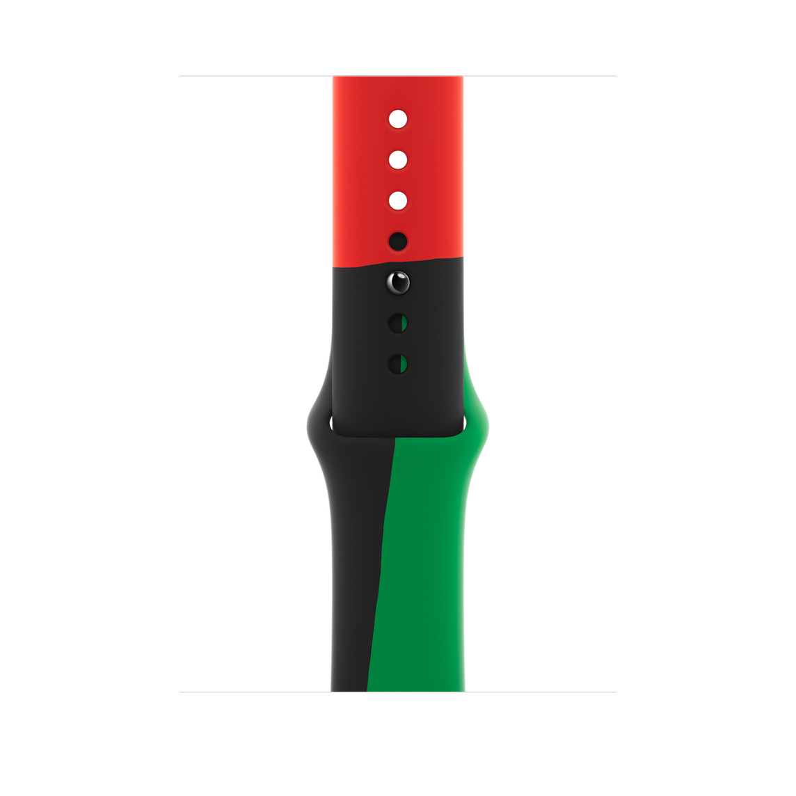 Correa deportiva Black Unity (rojo, negro y verde), hecha de fluoroelastómero suave con cierre de encastre
