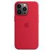 iPhone 13 Pro Silicone Case with MagSafe in Red, with iPhone 13 Pro in Graphite.
