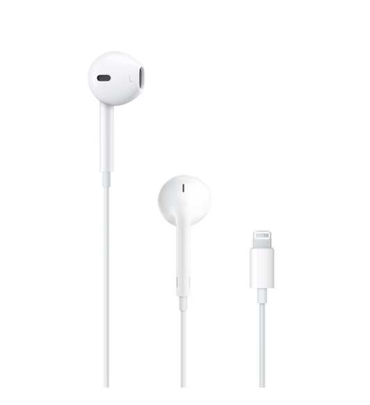 Side, rear, and plug of EarPods with Lightning Connector.