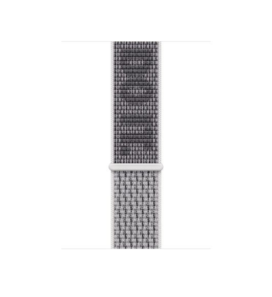 45mm Black/Summit White Nike Sport Loop features a hook-and-loop fastener, and the iconic Nike “Just Do It” logo woven into the fabric.