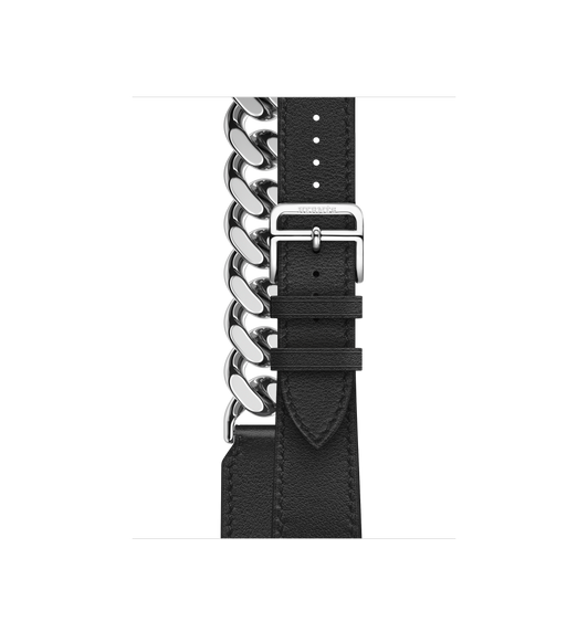Apple Watch Hermès - 41mm Noir Swift Leather Gourmette Metal Double Tour is handmade by artisans in France.