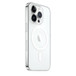 Angled, rear view of iPhone 14 Pro Clear Case with iPhone 14 Pro in Silver.