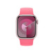 Pulseira loop solo rosa mostrando a caixa de 41 mm e a Digital Crown do Apple Watch.