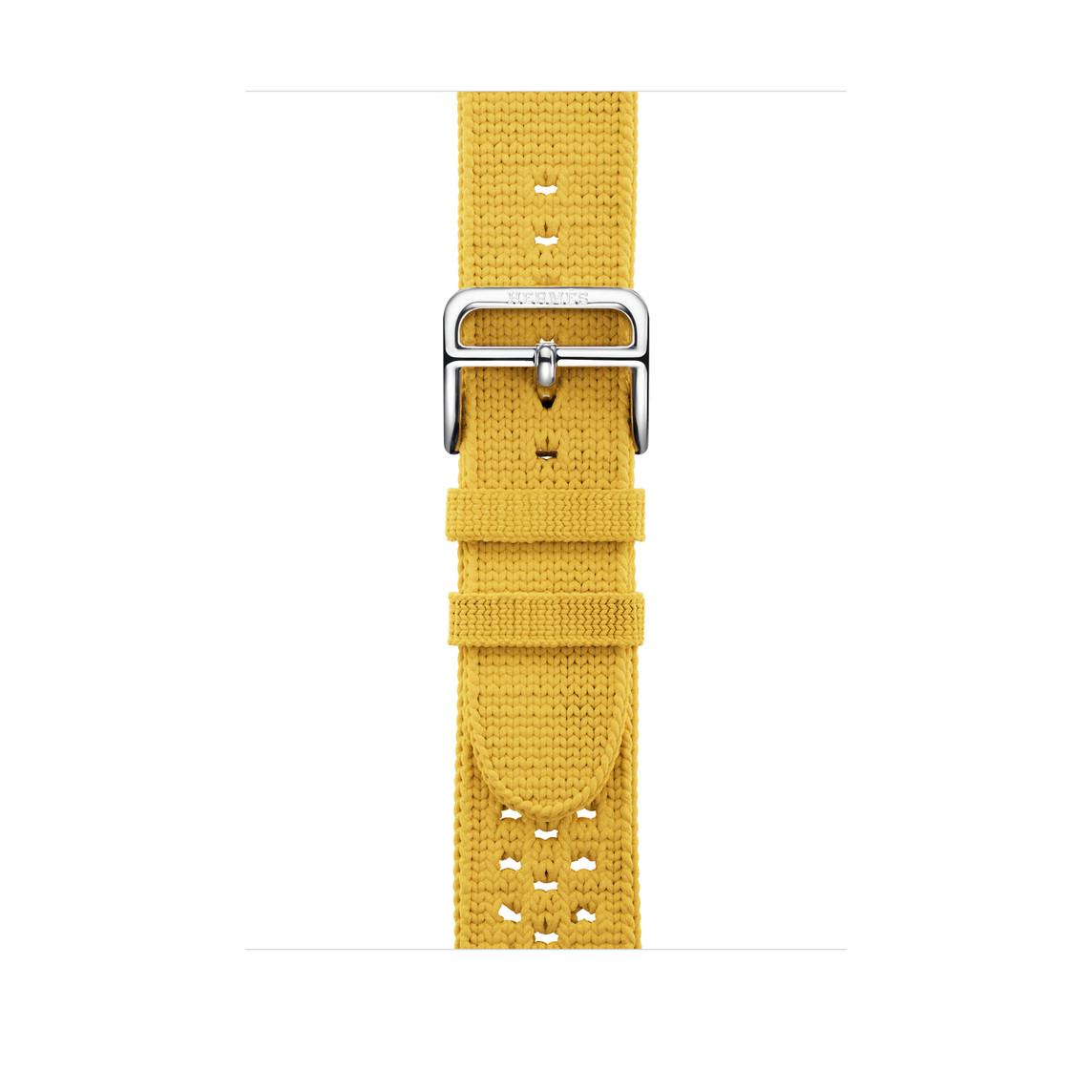 Jaune de Naples (yellow) Tricot Single Tour band, woven textile with silver stainless steel buckle.