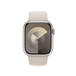 Imagem da frente da pulseira loop solo estelar, em que aparecem o mostrador do Apple Watch e a Digital Crown.