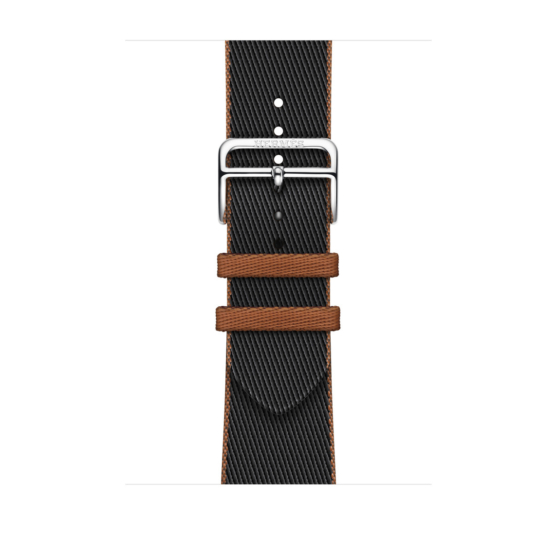 Noir (black) and Gold Twill Jump Single Tour band, woven textile with silver stainless steel buckle