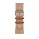 Gold and Écru (beige) Toile H Single Tour strap, woven textile with silver stainless steel buckle.
