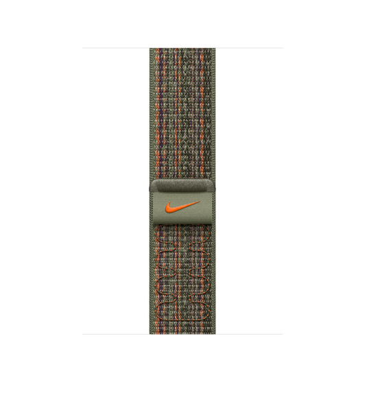 Correa loop deportiva color secuoya/naranja (verde oscuro/naranja) hecha de nylon tejido con el Swoosh de Nike y cierre adhesivo ajustable