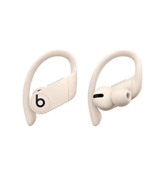 O fone de ouvido Powerbeats Pro totalmente sem fio, na cor marfim, vem com ganchos ajustáveis de encaixe firme e opções de ponta em vários tamanhos para oferecer mais conforto.