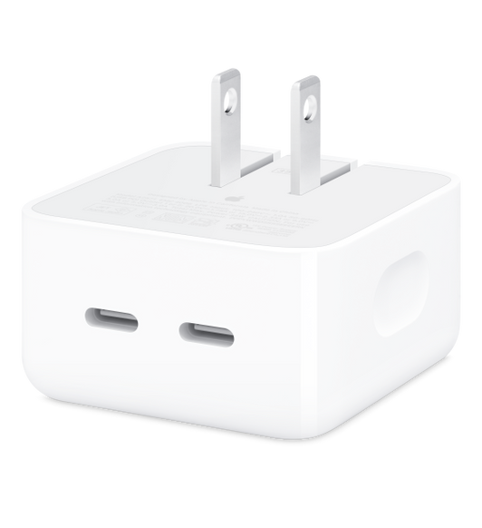 L’adaptateur d’alimentation compact 35 watts double port USB-C vous permet de recharger deux appareils à la fois.