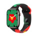 Apple Watch Series 9 with Black Unity Sport Band Unity Bloom, accented with illustrated flowers of different shapes and sizes drawn in a simplistic style and in various colours of red, green and yellow, the design can be seen on the exterior and interior of the strap’s surface, the band features a pinned and tucked closure.