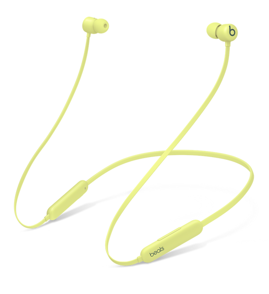 O fone de ouvido sem fio para usar o dia todo Beats Flex, na cor amarelo cítrico, tem design acústico de câmara dupla para obter uma separação incrível do estéreo com graves robustos e precisos.