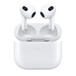 Front view of AirPods (3rd generation) above an open Charging Case, fully charged