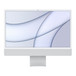 iMac, front exterior, white display border, silver exterior and aluminium stand
