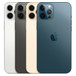 iPhone 12 Pro Max devices, silver, gray, gold, blue, Pro camera system, True Tone flash, centered Apple logo