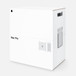 White shipping box, carry hand-holds, Apple logo on side, text reads, Mac Pro