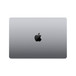 Vue du dessus, fermé, forme rectangulaire, coins arrondis, logo Apple centré, gris cosmique