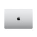 MacBook Pro, dessus du boîtier, fermé, forme rectangulaire, coins arrondis, logo Apple centré, argent