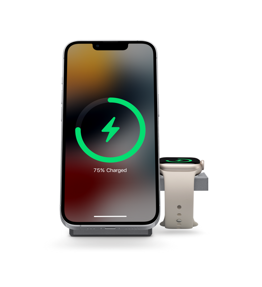 Anker 3-in-1 Cube with MagSafeを使うと、iPhoneとApple Watchを同時に充電できる。