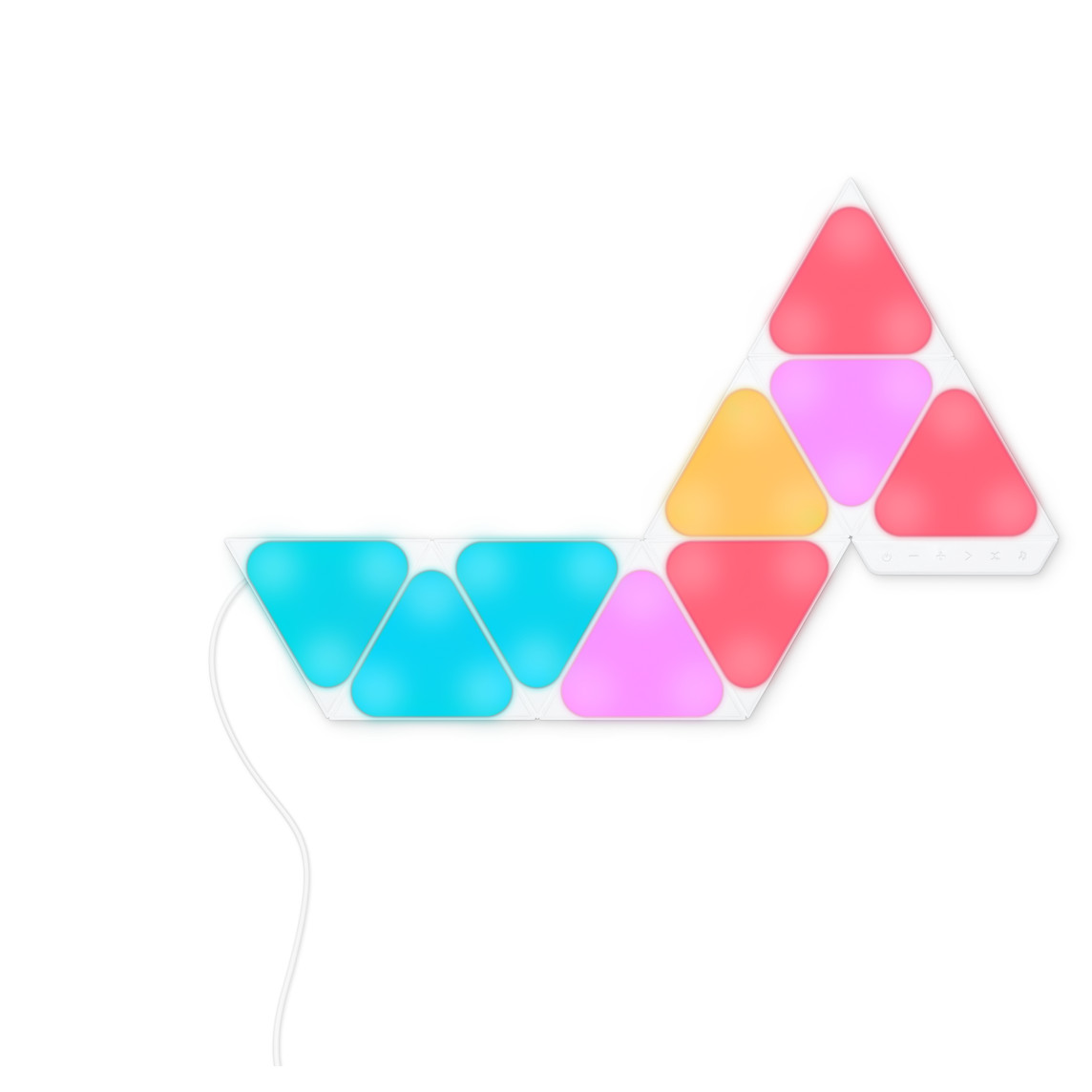 The Nanoleaf Shapes Starter Kit comes with 9 Mini Triangle Panels to create your own multi-colored, wall-mounted accent lighting.