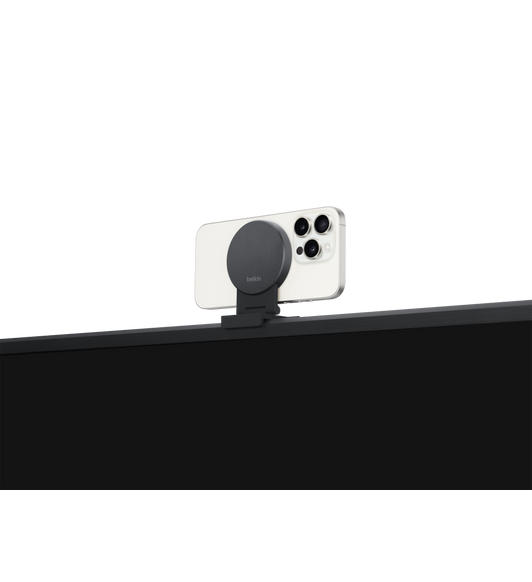 The Belkin iPhone Mount (MagSafe Compatible) for TV or display features a durable mount for FaceTime calls, video conferencing, and more.