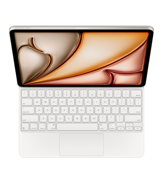 Magic Keyboard màu trắng, được gắn vào người bạn đồng hành iPad Pro 12.9 inch (thế hệ thứ 5).