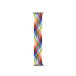 彩虹版编织单圈表带，展示交错编织的聚酯纤维和硅胶丝材质以及无表扣设计。