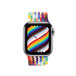 编织单圈表带搭配效果的正面视图，展示 Apple Watch 表盘和数码表冠。