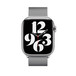 米兰尼斯表带搭配效果的正面视图，展示 Apple Watch 表盘和数码表冠。