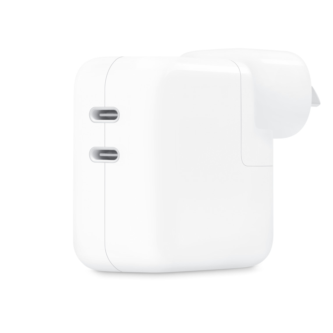 The 35-watt Dual USB-C Port Power Adapter allows you to charge two devices at the same time.