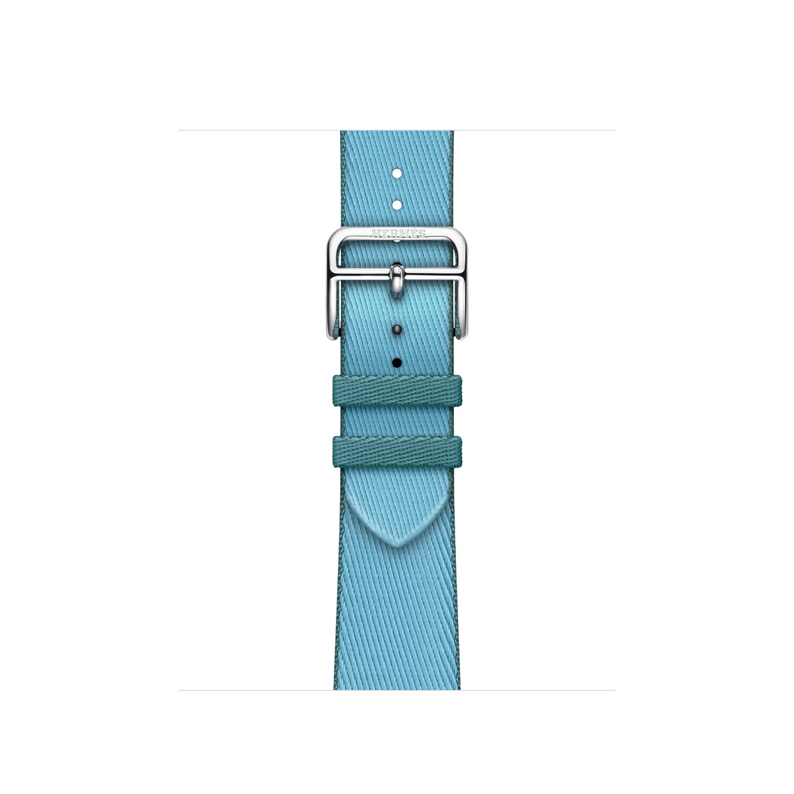 Bleu Céleste/Bleu Jean 天藍色配牛仔藍色 (藍色) Twill Jump Single Tour 錶帶，採用織製布料，配以銀色不鏽鋼錶扣。