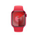 Apple Watch의 41mm 케이스 및 Digital Crown을 보여주는 (PRODUCT)Red 스포츠 밴드.