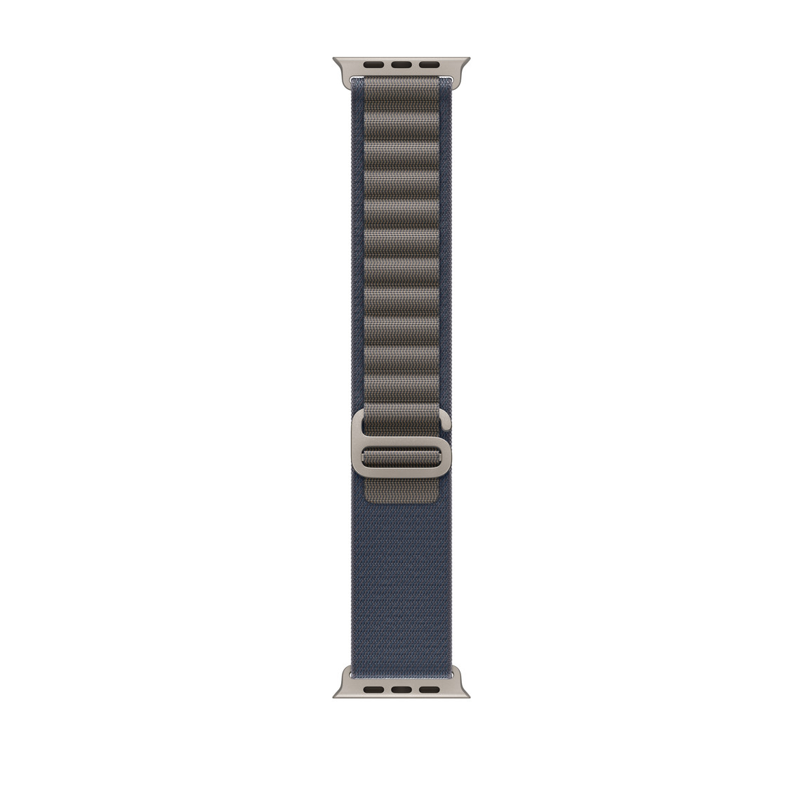 藍色登峰手環錶帶，雙層織製物料上設有扣環及鈦金屬 G 形錶扣