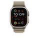 Olive Alpine Loop showing Apple Watch with 49-mm case, side button and digital crown