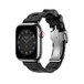 Noir (black) Kilim Single Tour strap, showing Apple Watch face and digital crown.