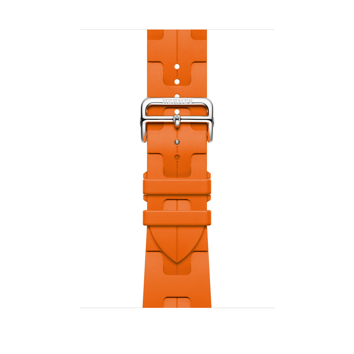 Orange 橙色 Kilim Single Tour 表带的搭配效果，展示柔韧细腻的皮革材质和黑色不锈钢表扣。