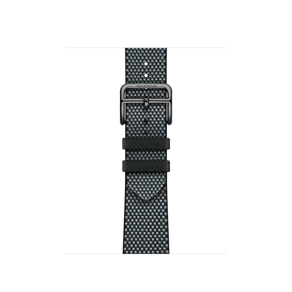 Noir (black) and Denim (blue) Toile H Single Tour strap, woven textile with silver stainless steel buckle.