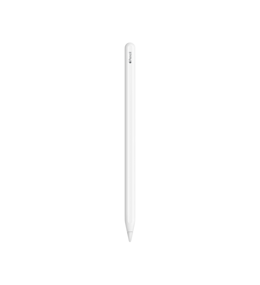 Apple Pencil (第 2 代)，展示可透過磁力貼合裝置以自動充電及配對的平面筆桿。