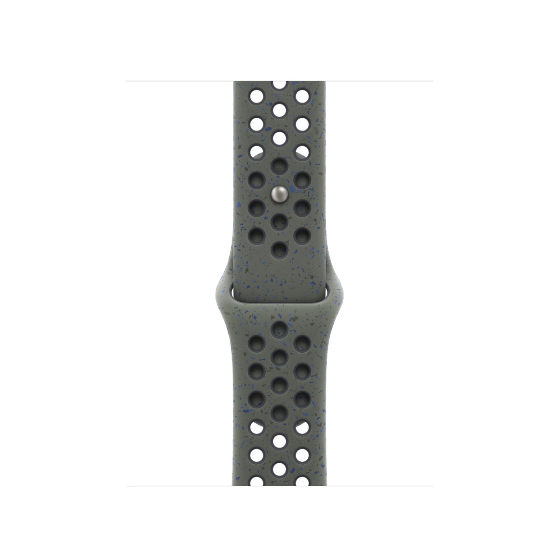 軍褲卡其色 (深綠色) Nike 運動型錶帶，展示具有透氣氣孔的滑順氟橡膠材質搭配按插式錶扣。
