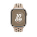 Desert Stone (light brown) Nike Sport Band showing Apple Watch with 45 mm case and digital crown.