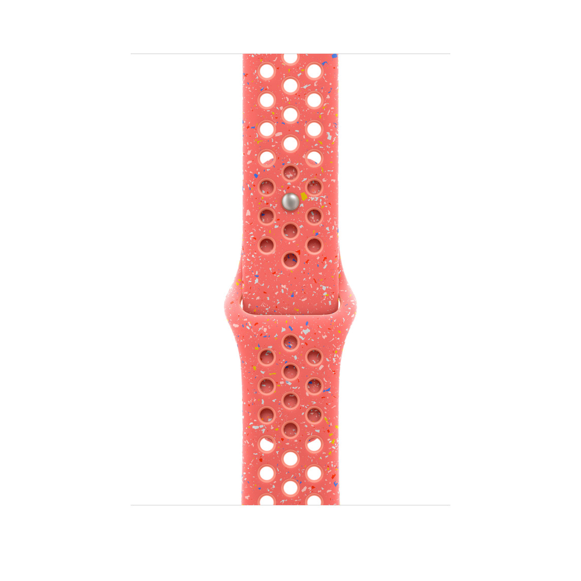 魔幻橙粉色 (橙色) Nike 運動型錶帶，展示具有透氣氣孔的滑順氟橡膠材質搭配按插式錶扣。