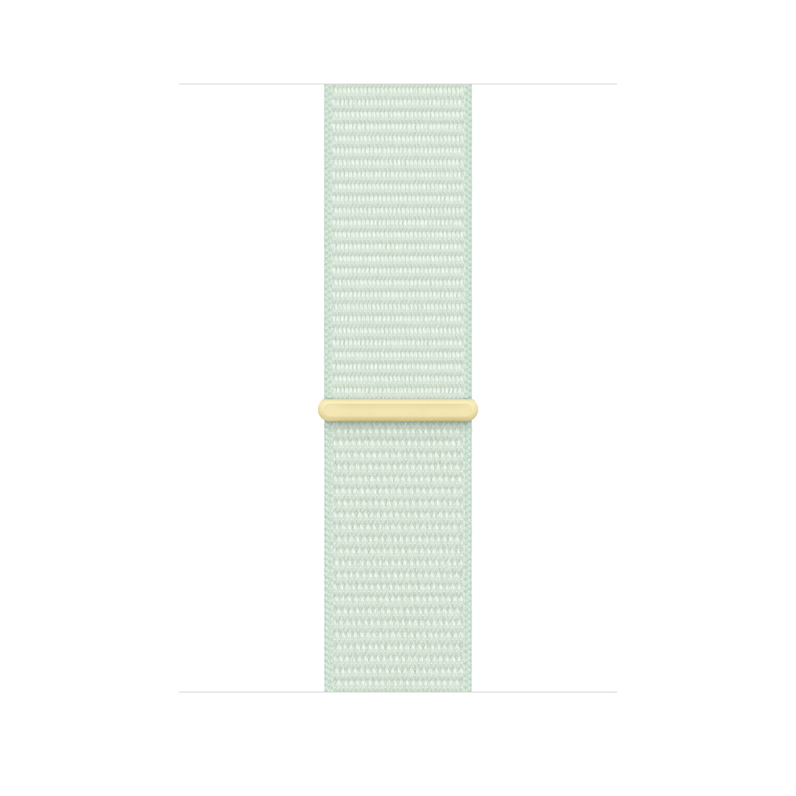 淡薄荷色運動型錶環的斜側圖，柔軟、透氣又輕盈，搭配魔鬼氈扣帶，並以雙層尼龍織製而成。