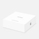 White shipping box, top exterior, Apple logo on side, text reads, AirPods, Apple Certified Refurbished