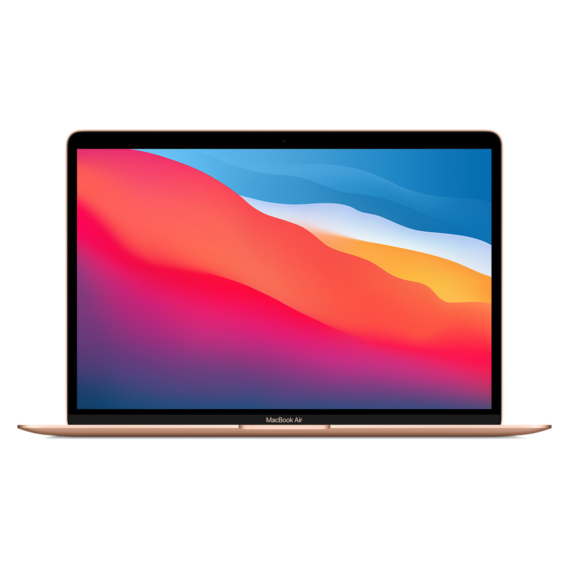 呈打开状态的银色 13.3 英寸 MacBook Air，展示细窄边框、FaceTime 高清摄像头和曲边设计。