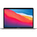 呈打开状态的灰色 13.3 英寸 MacBook Air，展示细窄边框、FaceTime 高清摄像头和曲边设计。