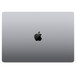 閉合的太空灰色外觀，展示矩形和圓角設計，中央有 Apple 標誌。