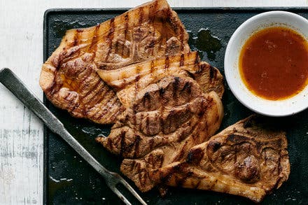 Pork-Shoulder Steaks With Hot Pepper Dip