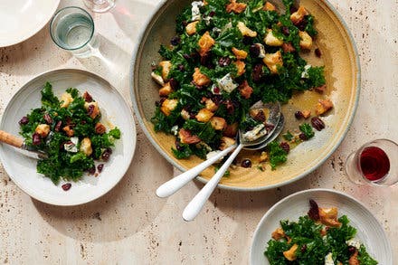 Kale Salad With Cranberries, Pecans and Blue Cheese