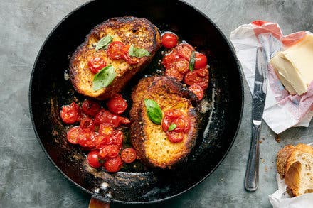 Savory French Toast With Cherry Tomatoes and Basil